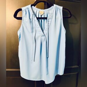 Pin Tucked Split Neck Tank Blouse